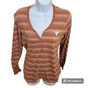 Antiqua University of Texas Shirt, Women M, Burnt Orange Stripes, 1/4 Button GUC